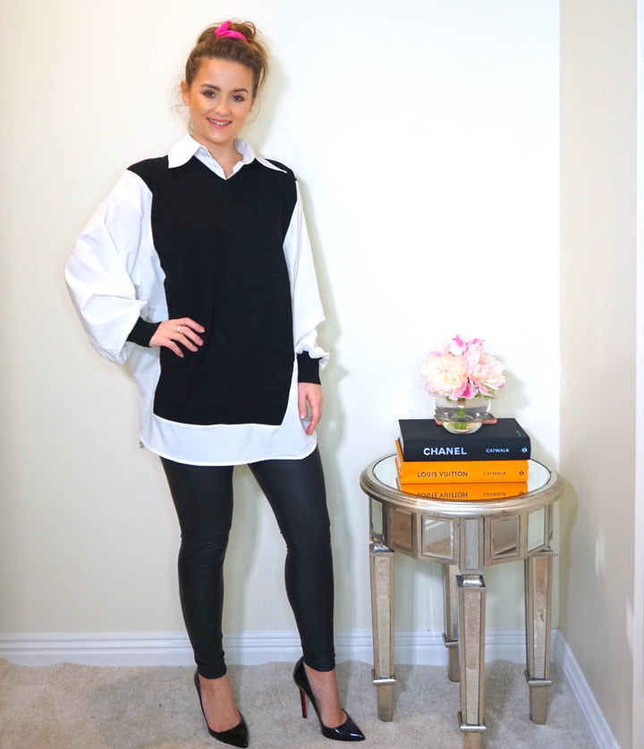 Oversized Shirt with Tank Jumper in Black